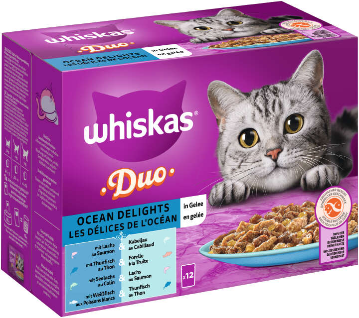 whiskas Katzen-Nassfutter DUO Portionsbeutel Multipack Ocean Delights in Gelee 12 x 85g